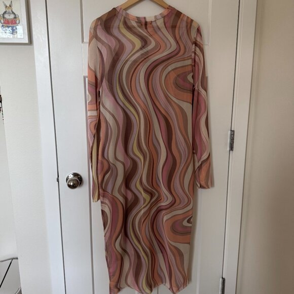 AFRM Shailene Fitted Midi Mesh Dress - Coral Swirl - Size 1X - Picture 6 of 6